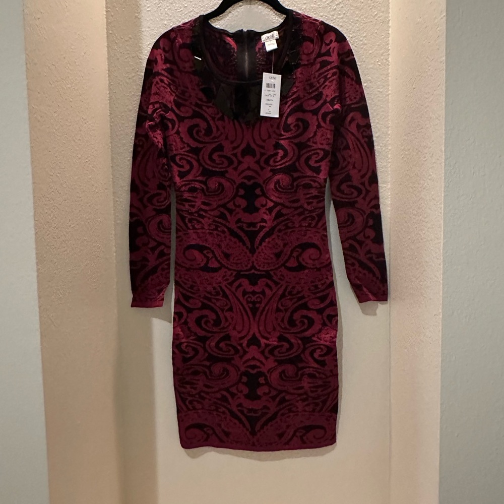 Cache Black and Red Long Sleeve Dress